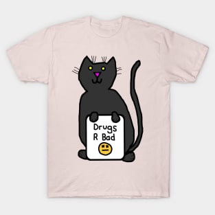 Cute Cat with Anti Drugs Message T-Shirt